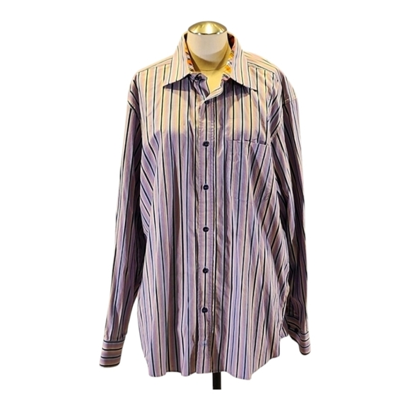 Bugatchi Uomo Multicolor Striped Long Sleeve Button Down Shirt Men’s - Picture 2 of 9